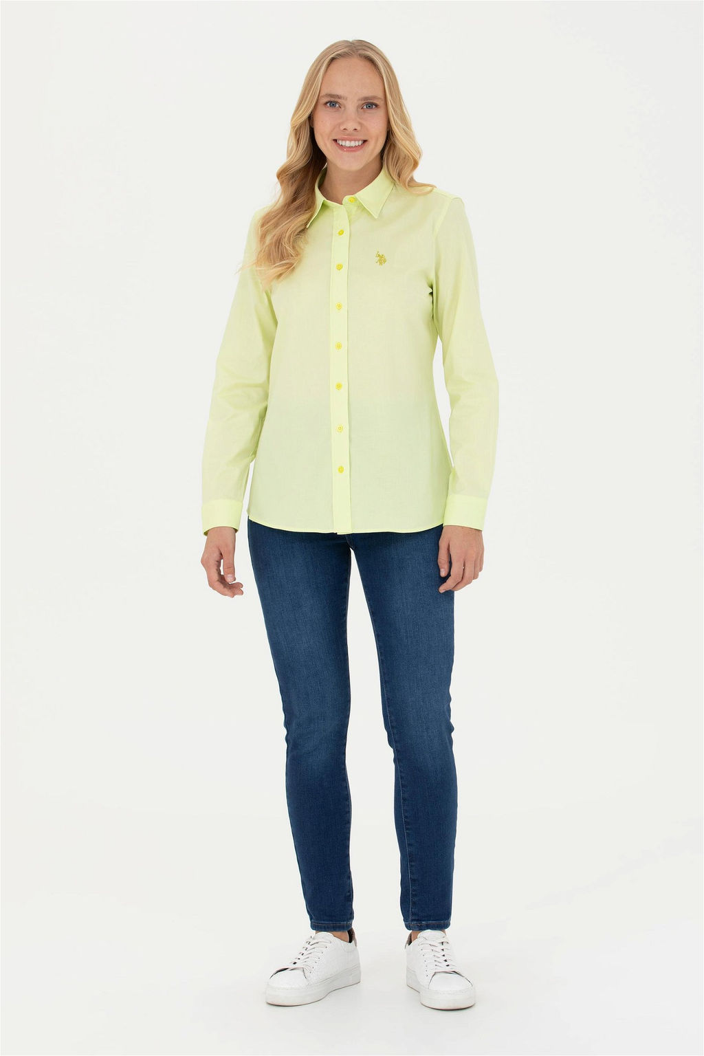Женская неоново-желтая базовая рубашка с длинным рукавом Неожиданная скидка в корзине - U.s. polo assn фото 4