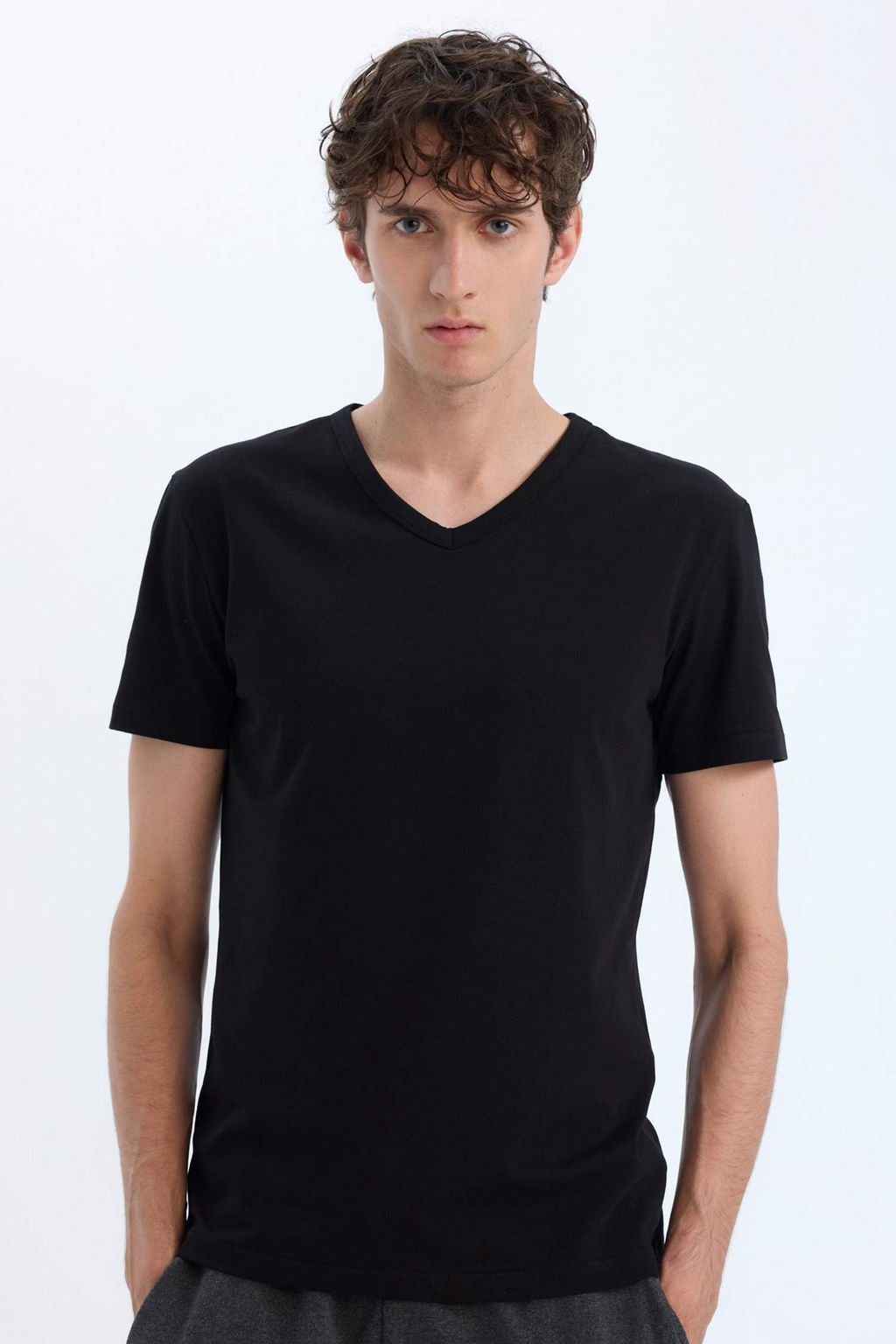 Slim Fit Dar Kesim V Yaka Basic Duz Ust - Defacto фото 4