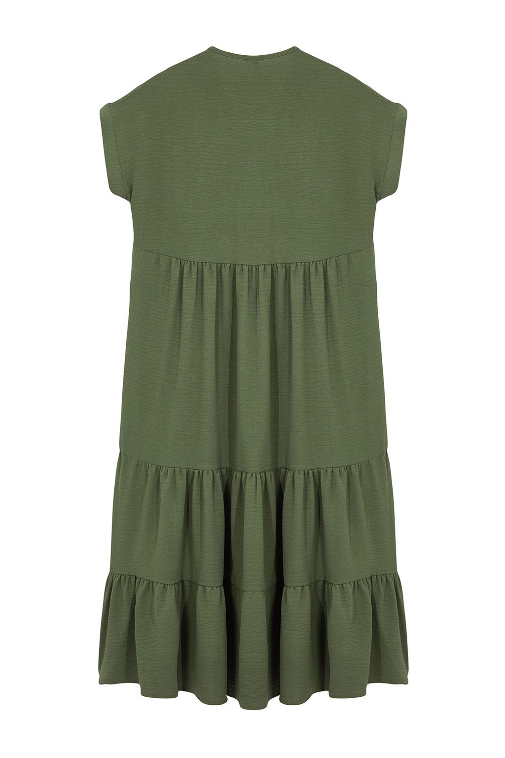 Haki Duz Genis Kesim V Yaka Etegi Volanl? Aerobin Dokuma Elbise TWOSS24EL01031 - Trendyolmilla фото 7