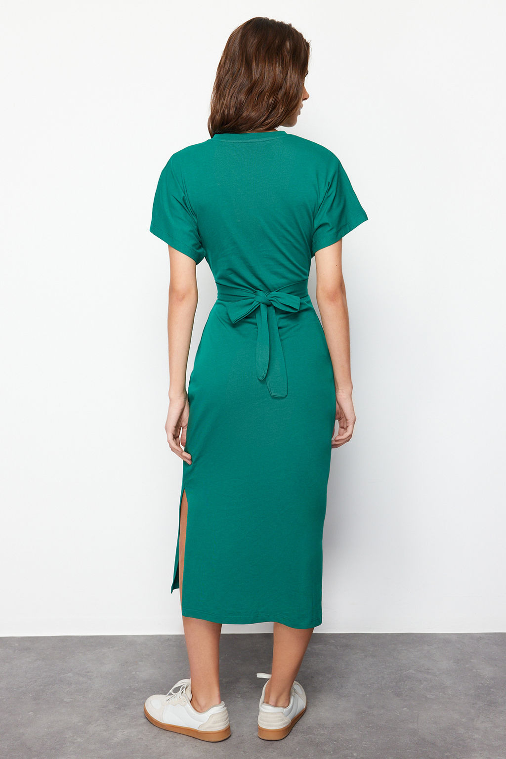 TRENDYOLMILLA Siyah %100 Pamuk Bele Oturan Y?rtmac ve Baglama Detayl? Midi Orme Kalem Elbise TWOSS21EL0404  фото 43