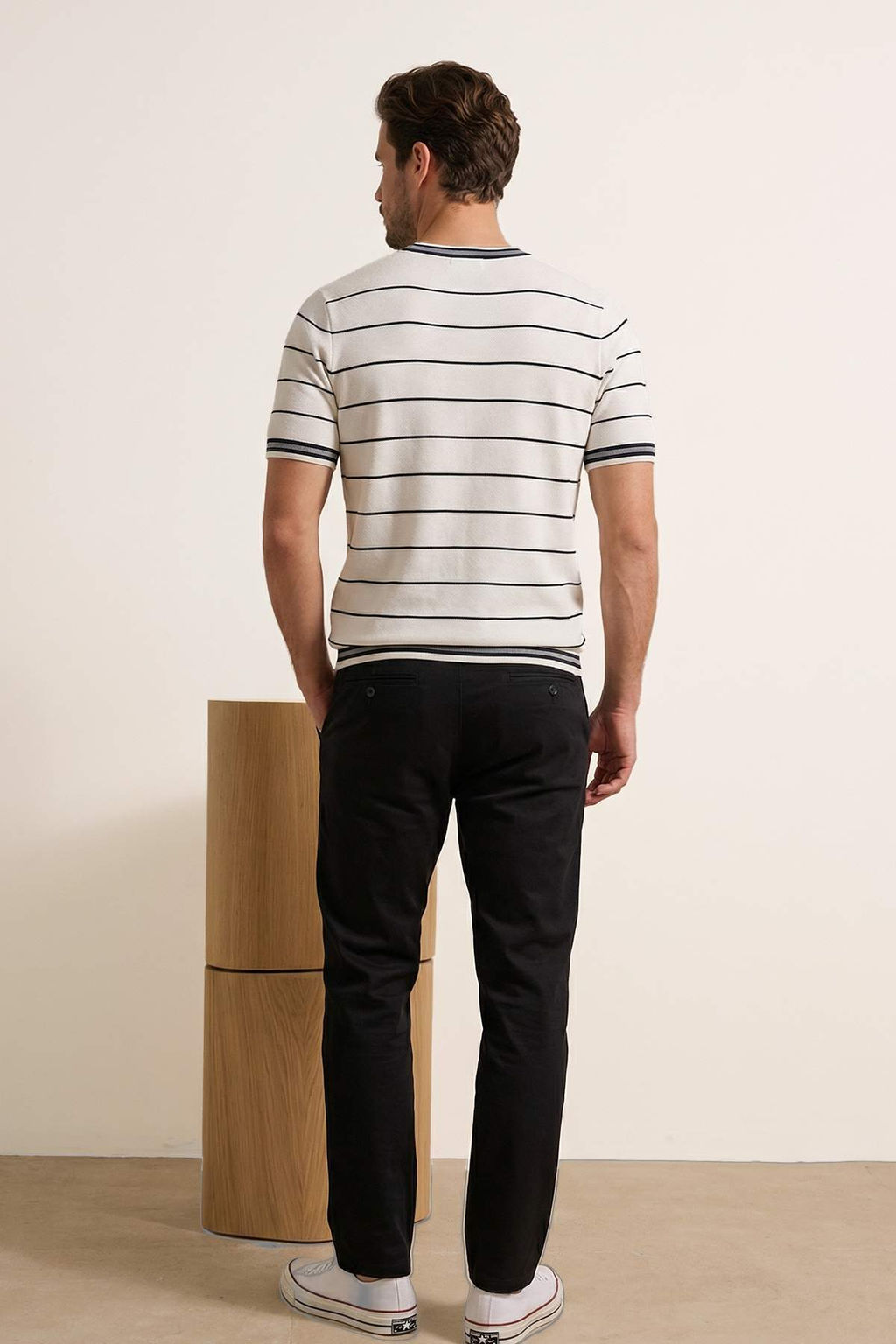 Ekru Regular/Normal Kesim Cizgili Triko T-Shirt TMNSS26TS00021 - Trendyolmilla фото 3