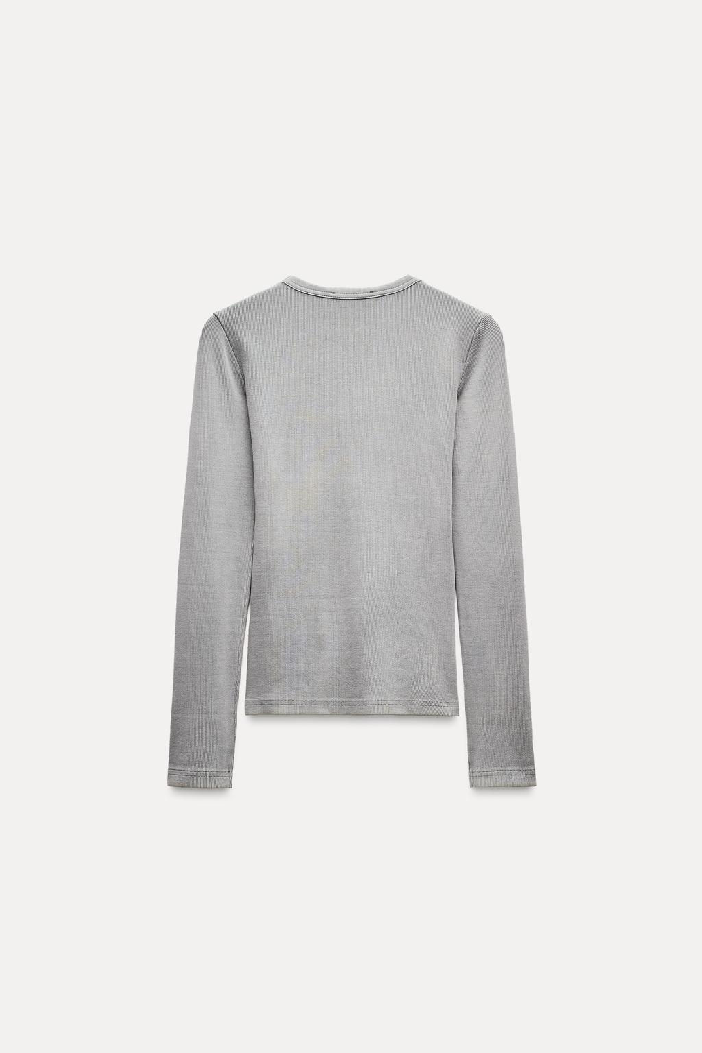LONG SLEEVE WASHED EFFECT RIBBED T-SHIRT - Zara фото 17