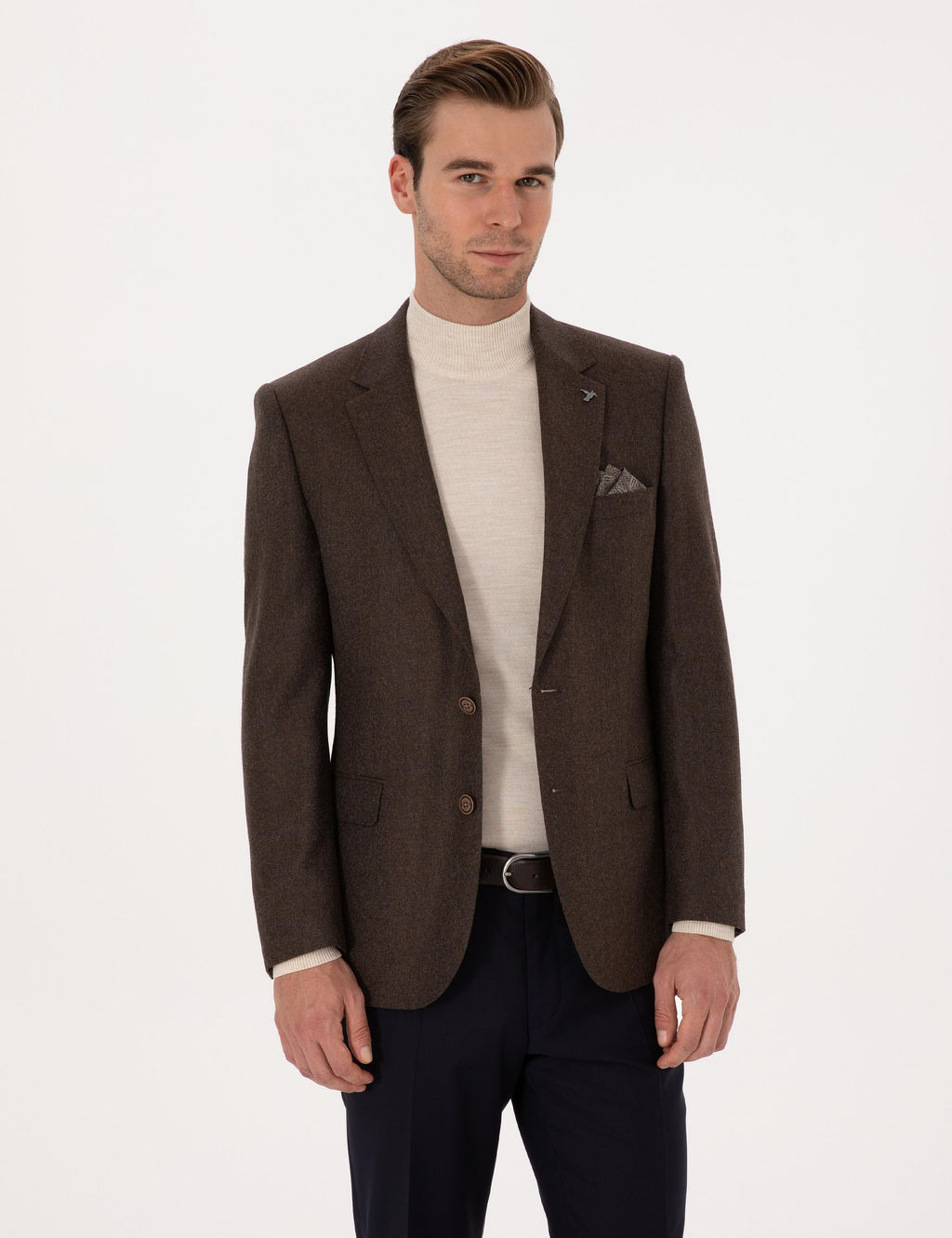 Kahverengi Slim Fit Y_n Ka_mir Kar___ml_ Ceket - Cacharel фото 3