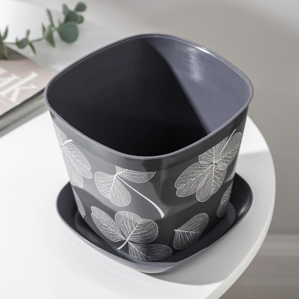 Кашпо квадратное 1,3л Листопад с поддоном (темно-серый) 38113151 Виолет - Violet фото 3