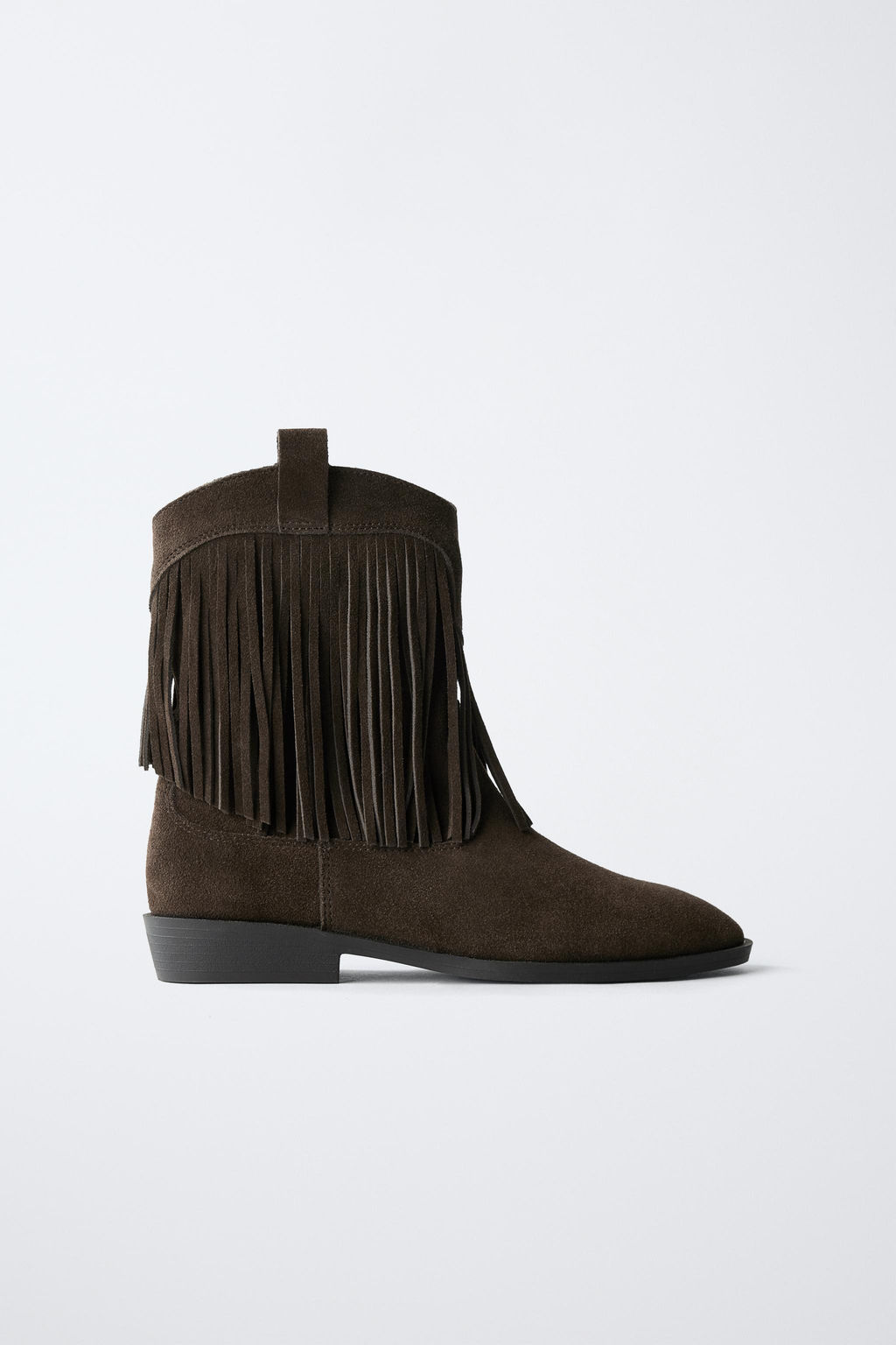 LEATHER COWBOY ANKLE BOOTS WITH FRINGES