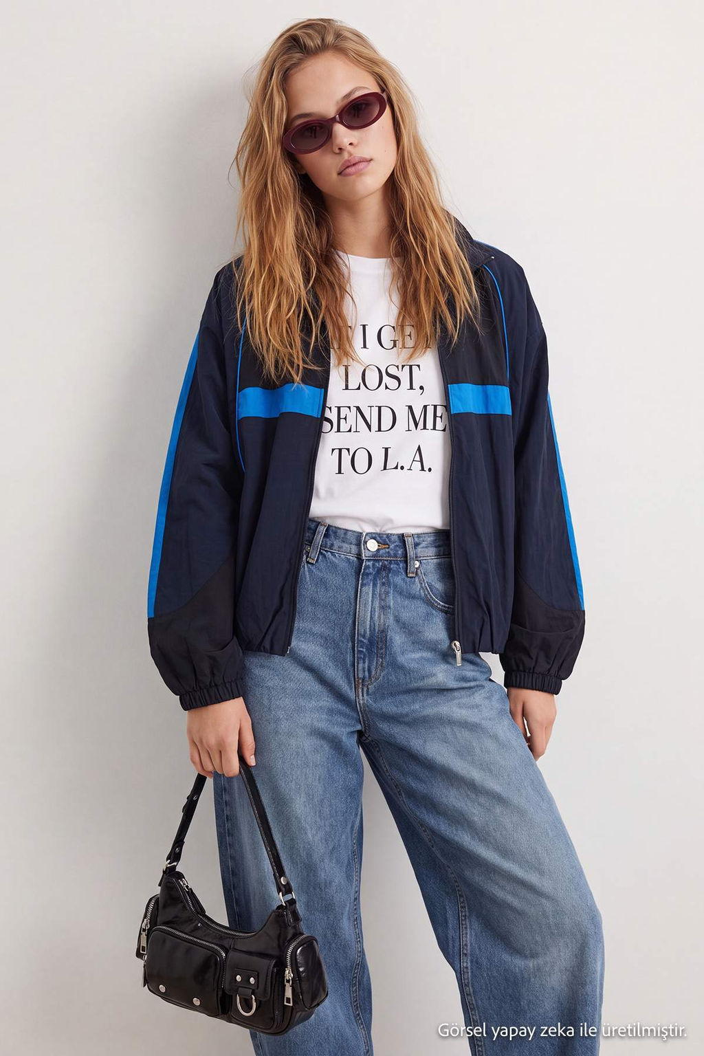 Lacivert Oversize Kal_p Renk Bloklu Yazl_k Mont TWOAW27MO00136 - Trendyolmilla фото 3