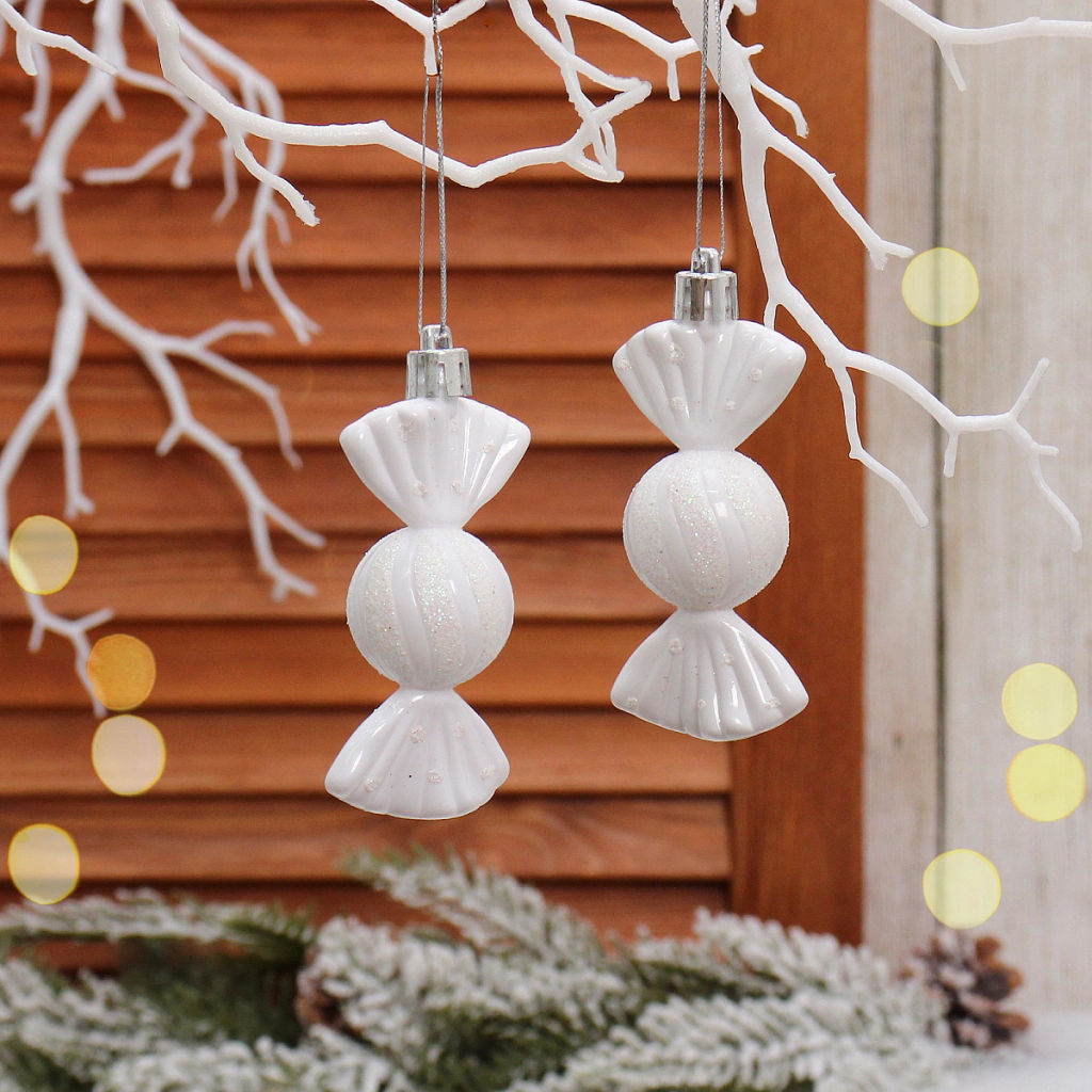 Цена за 4шт. Ёлочные игрушки "Таинственное очарование" Конфетки 8 см (набор 2шт), белый