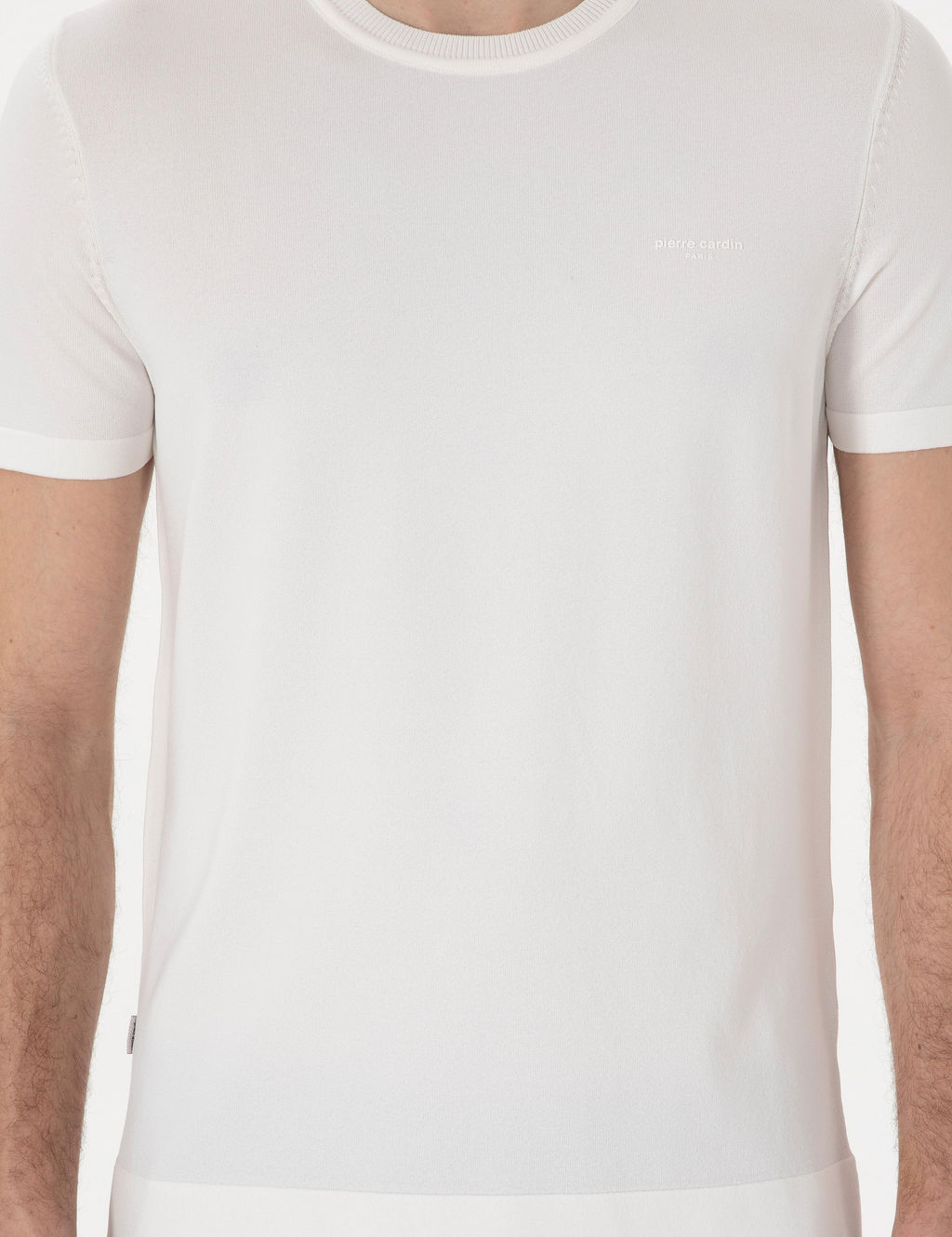Ekru Slim Fit Bisiklet Yaka Triko Ti__rt
