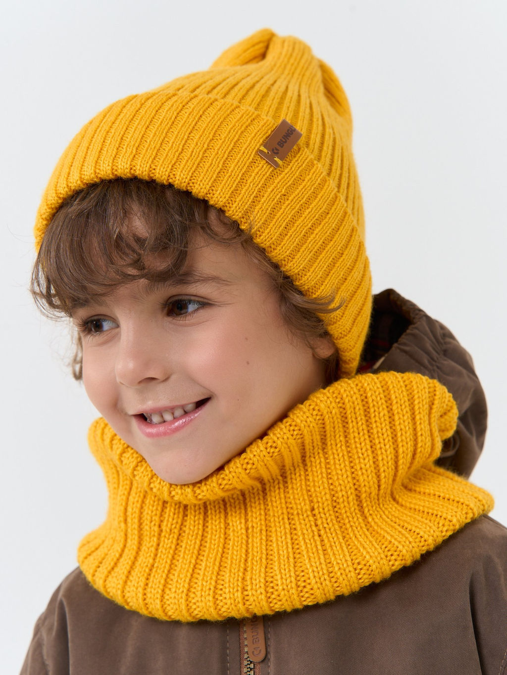 Снуд из смесовой шерсти Горчица вертикальная вязка - Bungly фото 3