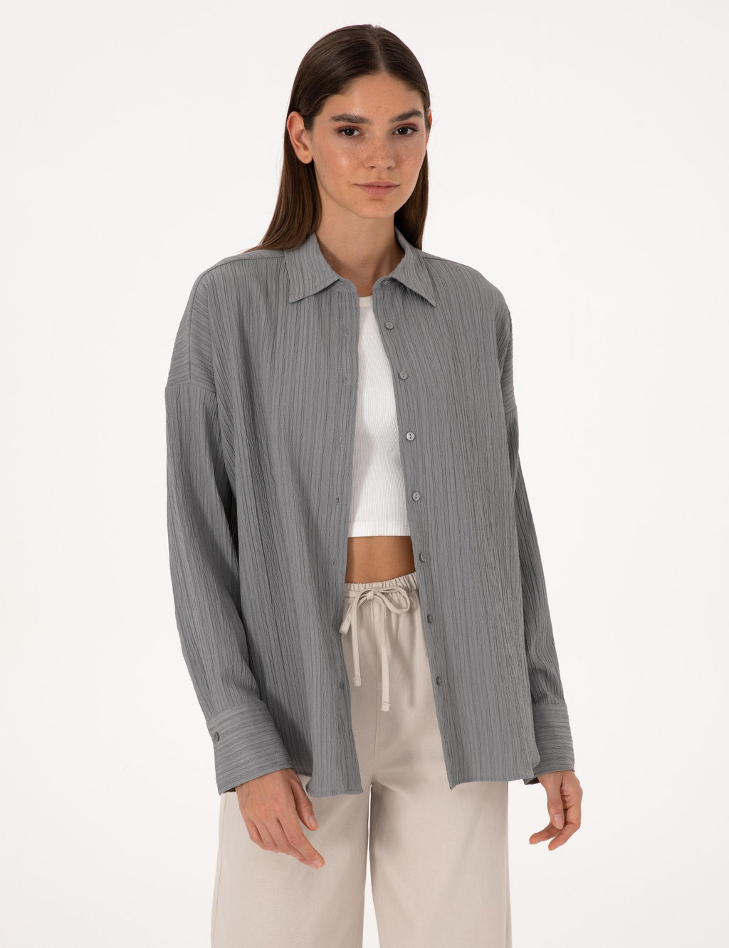 Gri Oversize Uzun Kollu G_mlek - Pierre cardin фото 3