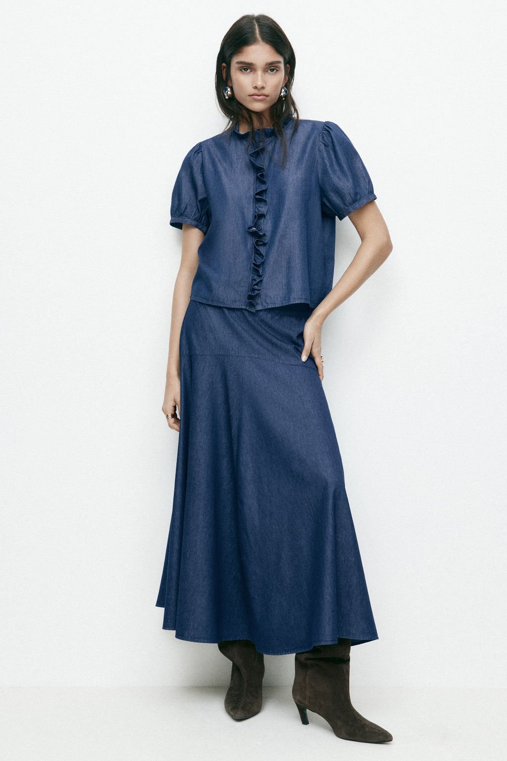 Frill-trimmed denim blouse - H&m фото 7
