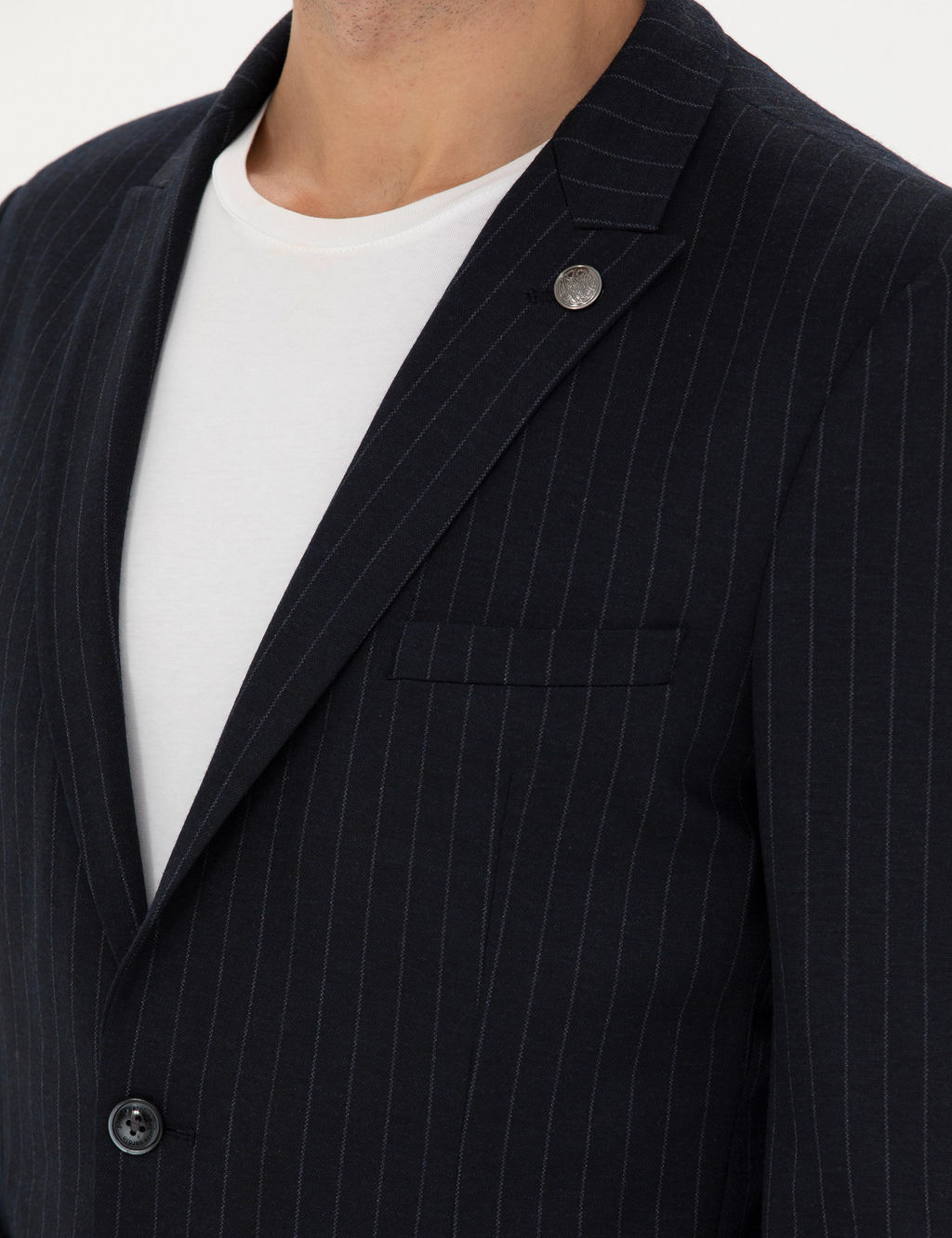 Lacivert Ekstra Slim Fit Y_n Kar___ml_ _izgili Tak_m Elbise