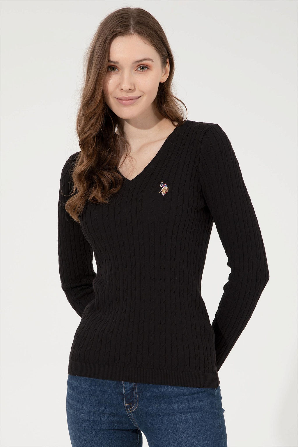 Женский черный базовый свитер с v-образным вырезом Неожиданная скидка в корзине - U.s. polo assn фото 4