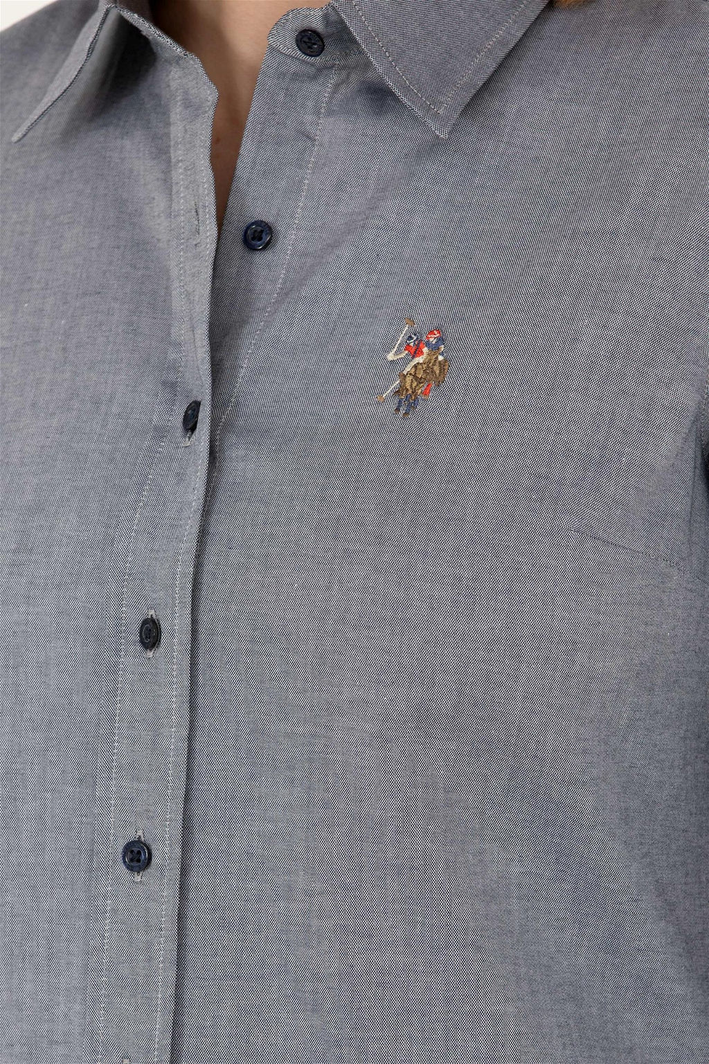 Женская базовая рубашка темно-синего меланжевого цвета с длинным рукавом Неожиданная скидка в корзине - U.s. polo assn фото 7