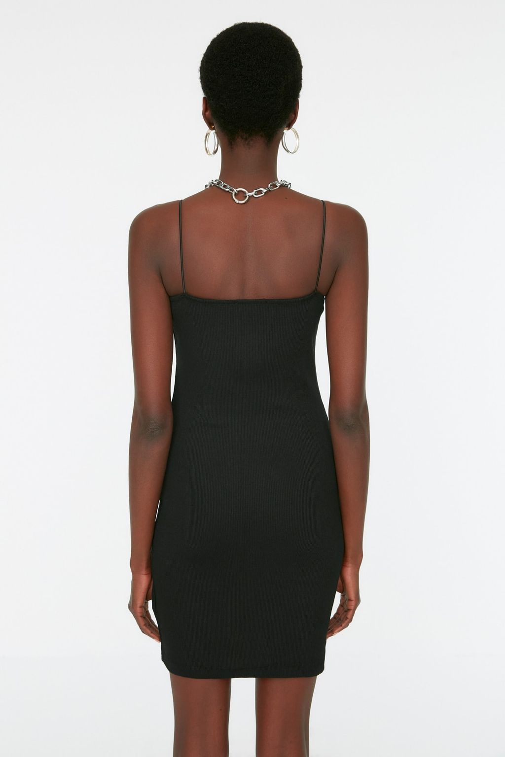 Siyah Bodycone/Vucuda Oturan Kare Yaka Mini Esnek Orme Kalem Elbise TWOSS21EL2327 - Trendyolmilla фото 5