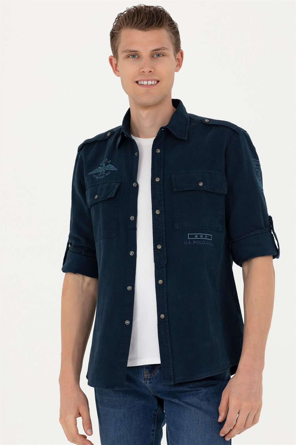 Мужская темно-синяя рубашка с длинным рукавом - U.s. polo assn фото 10