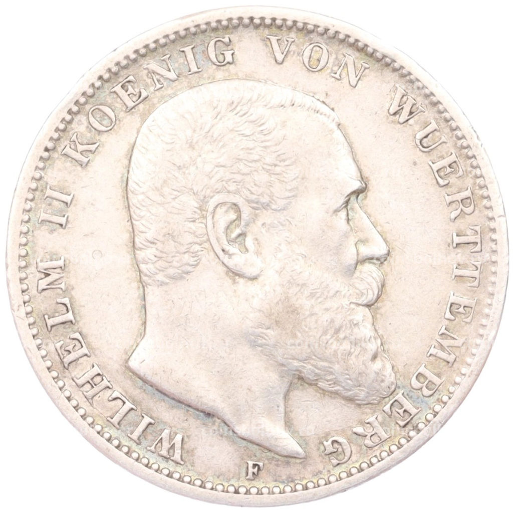 Монета 3 марки 1909 года F Германия (Вюртемберг)