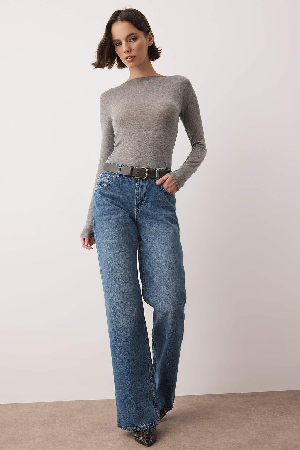 Teen Antrasit Normal Bel Genis Paca Wide Leg Jeans TWOAW26JE00078 - Trendyolmilla фото 7