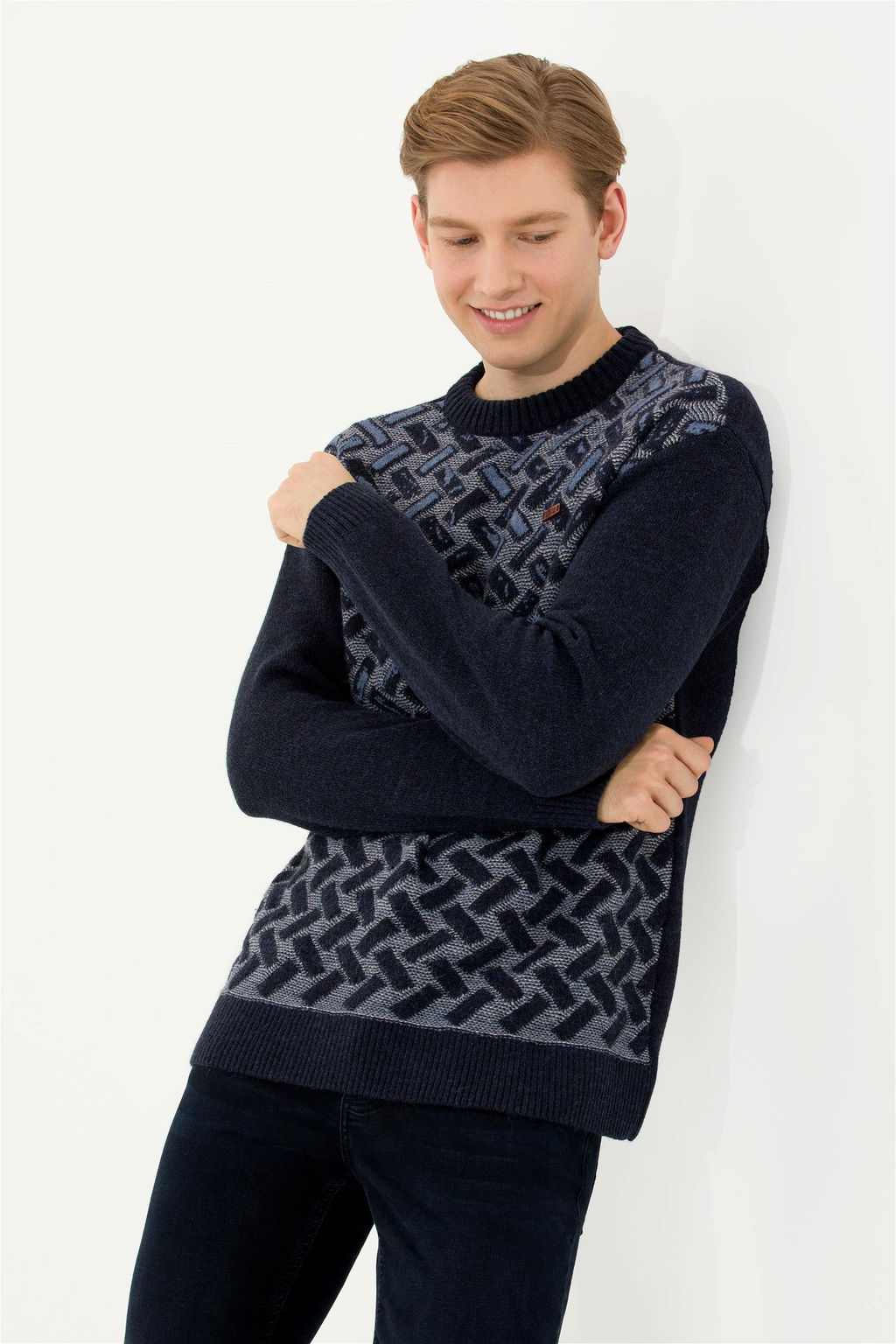 U. S. Polo Assn Мужской темно-синий трикотажный свитер с круглым вырезом - U.s. polo assn фото 9