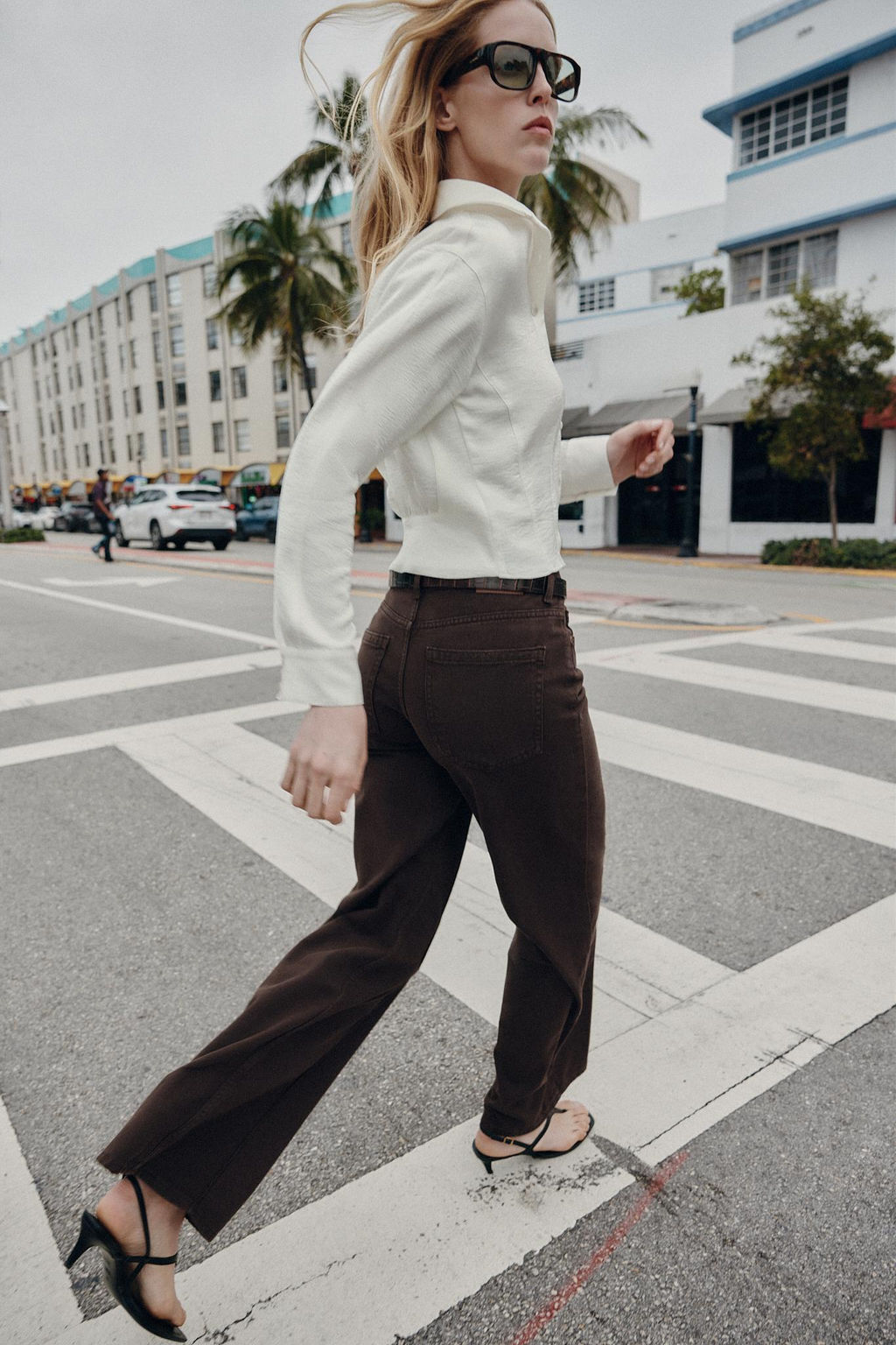 JEANS Z1975 WIDE LEG CINTUR?N / Marr?n - Zara фото 3