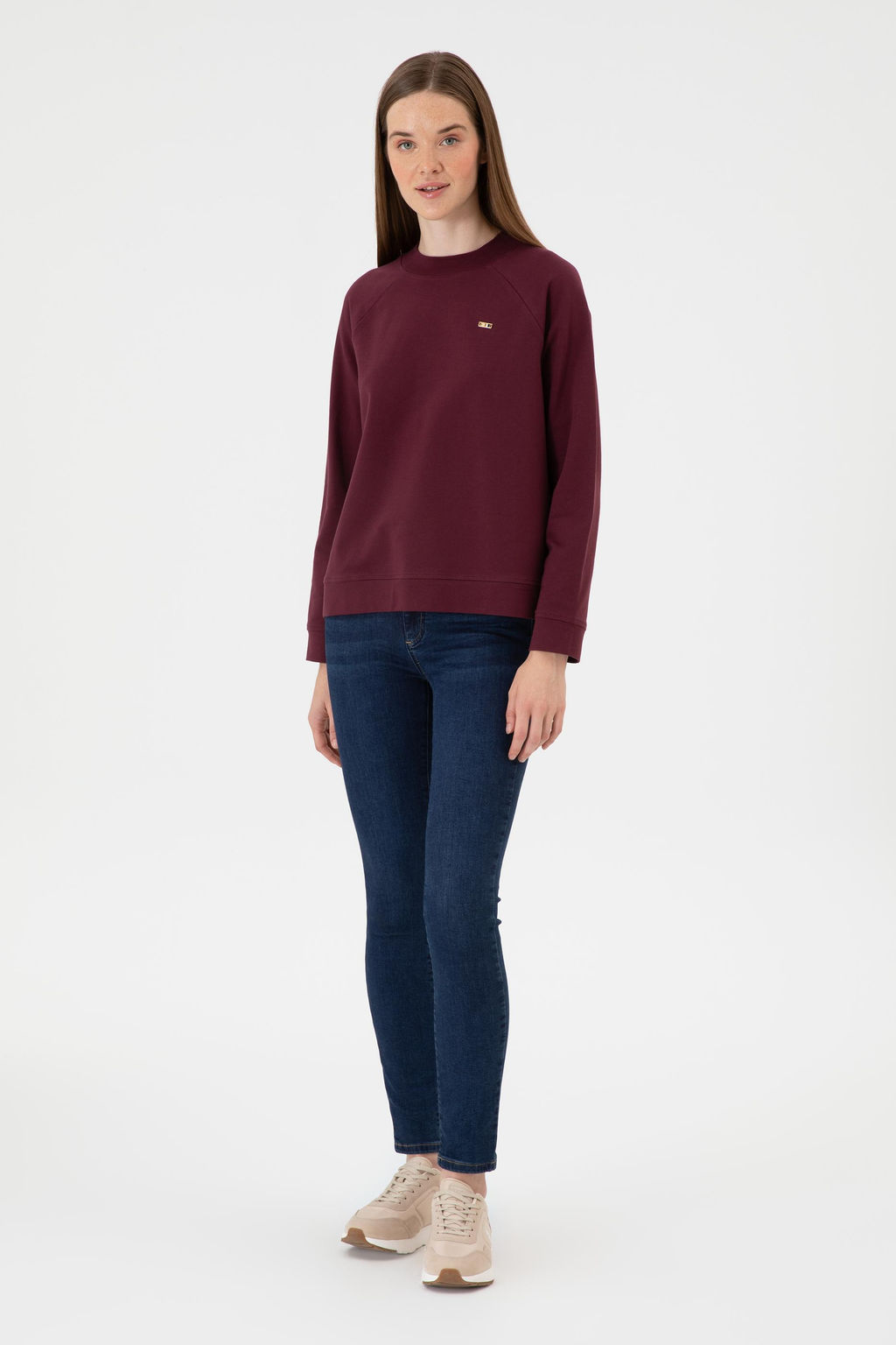 Kad_n Bordo Regular Bisiklet Yaka Basic Sweatsh_rt