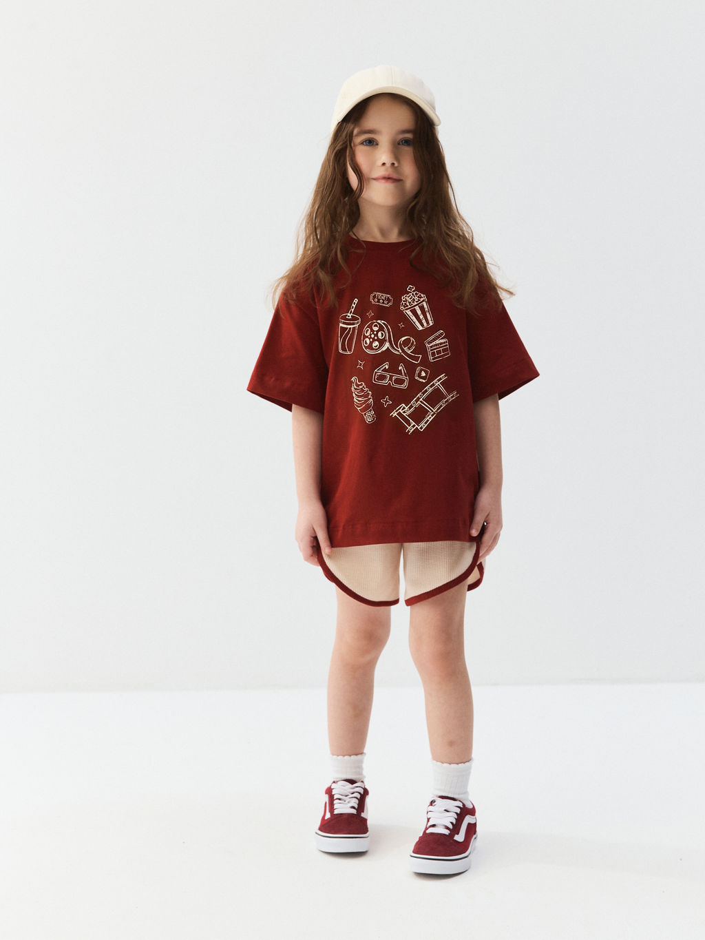 Шорты с окантовкой "Беж/вишня"