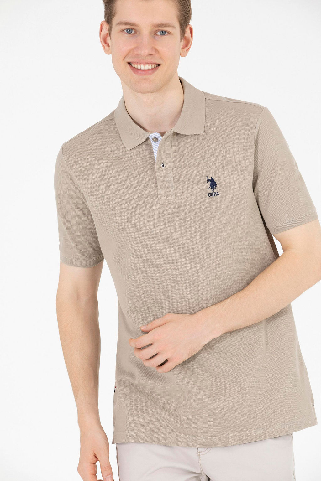 Мужская базовая футболка цвета хаки с воротником-поло - U.s. polo assn фото 2