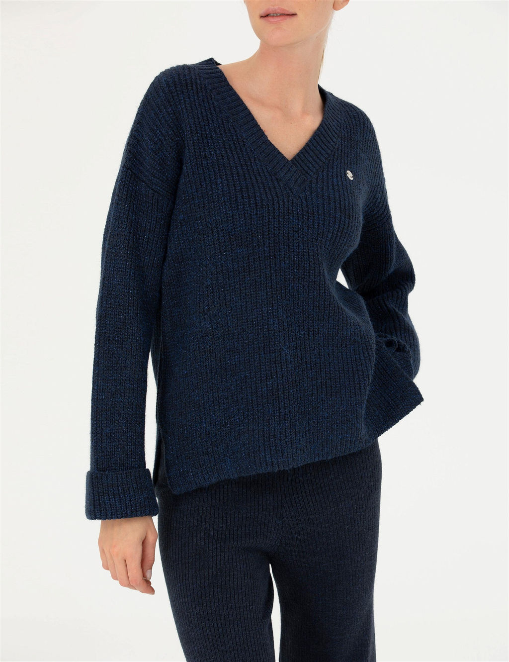 Lacivert Oversize V Yaka Kazak - Pierre cardin фото 6