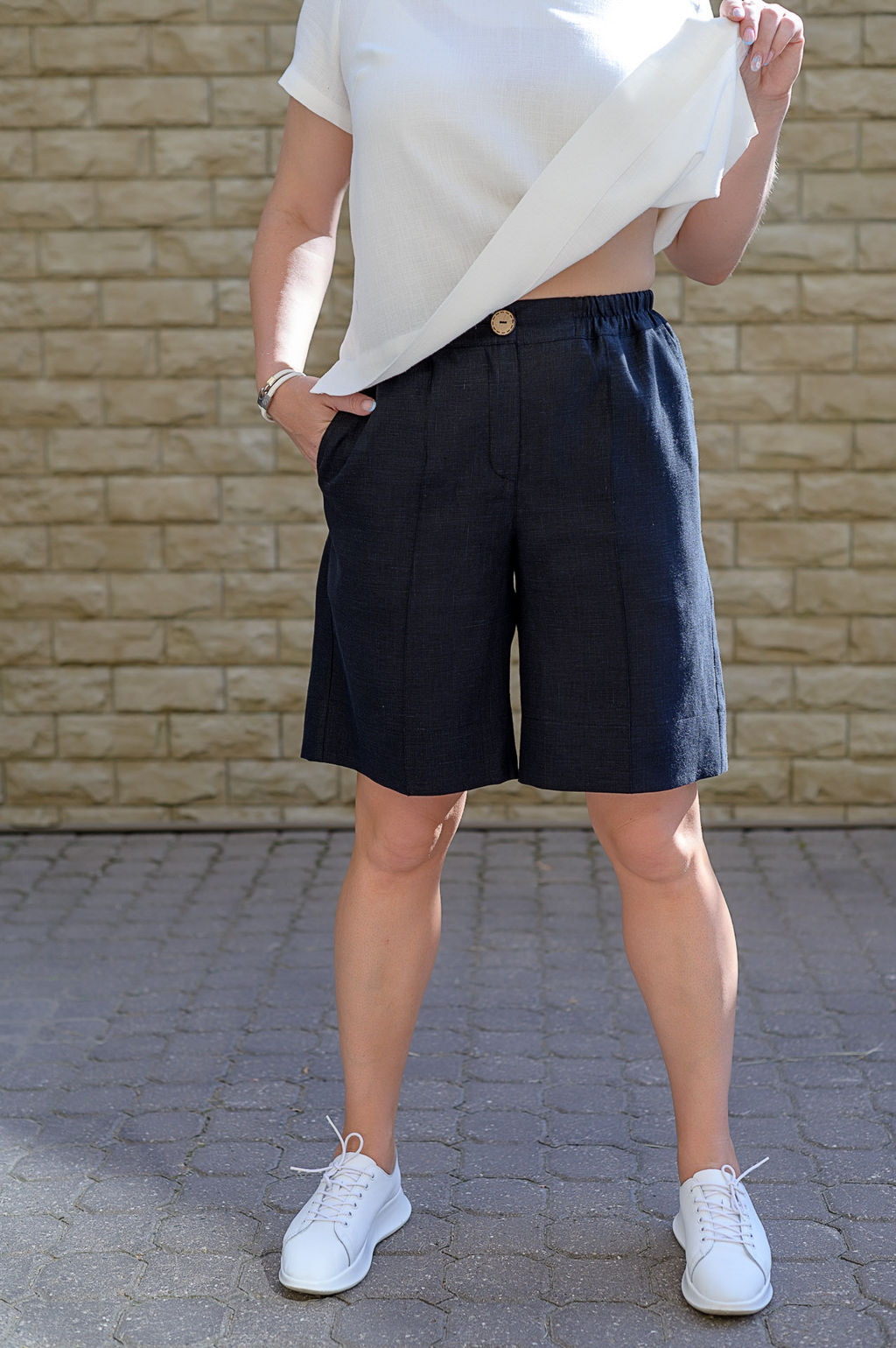 100% ЛЁН шорты удлиненные прямого силуэта