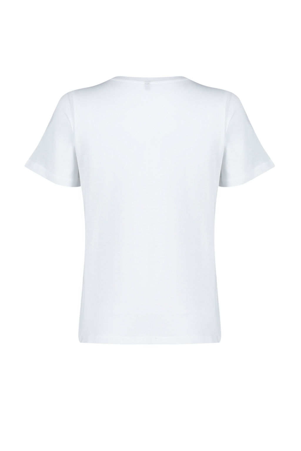 Beyaz %100 Kal?n Pamuklu Varak Y?ld?z Bask?l? Regular Kal?p Orme T-Shirt TWOSS20TS0757