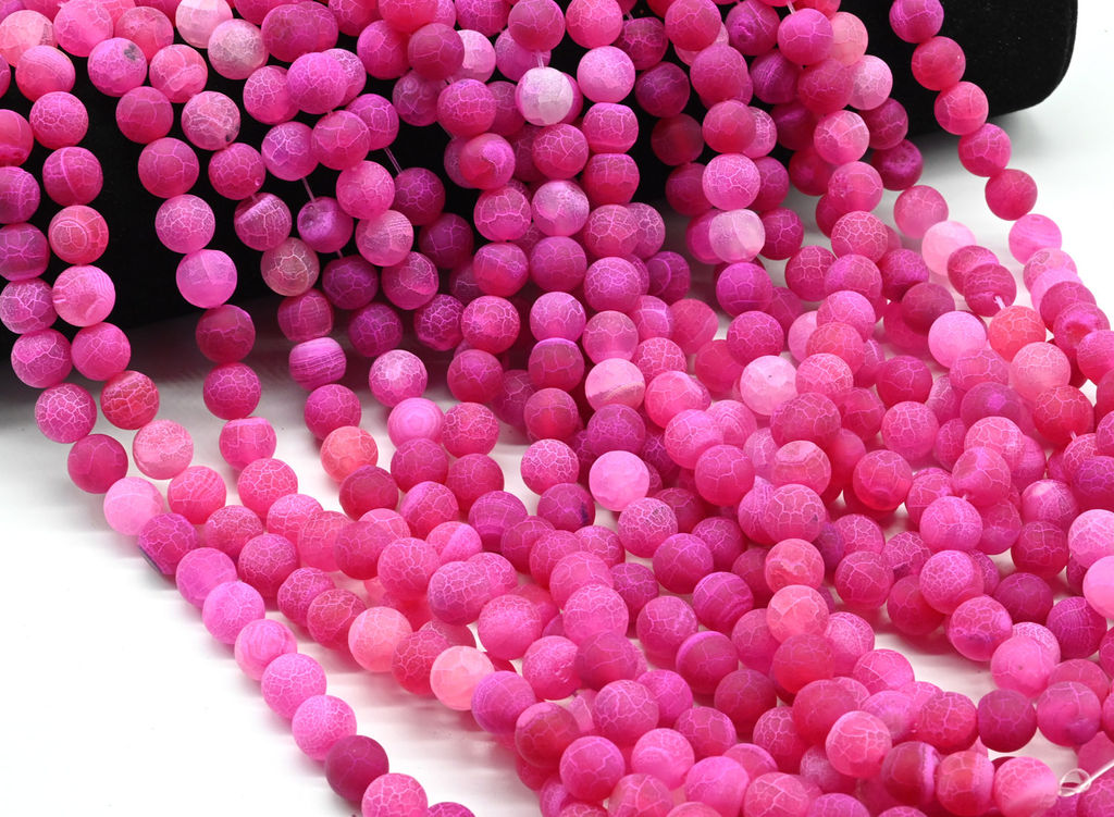 Бусины из агата Вены Дракона шарик 10мм цвет фуксия матовый, 36см, 38 бусин Радуга камня