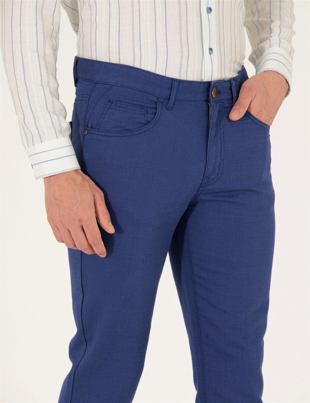 _ndigo Slim Fit Keten Kar___ml_ Kanvas Pantolon