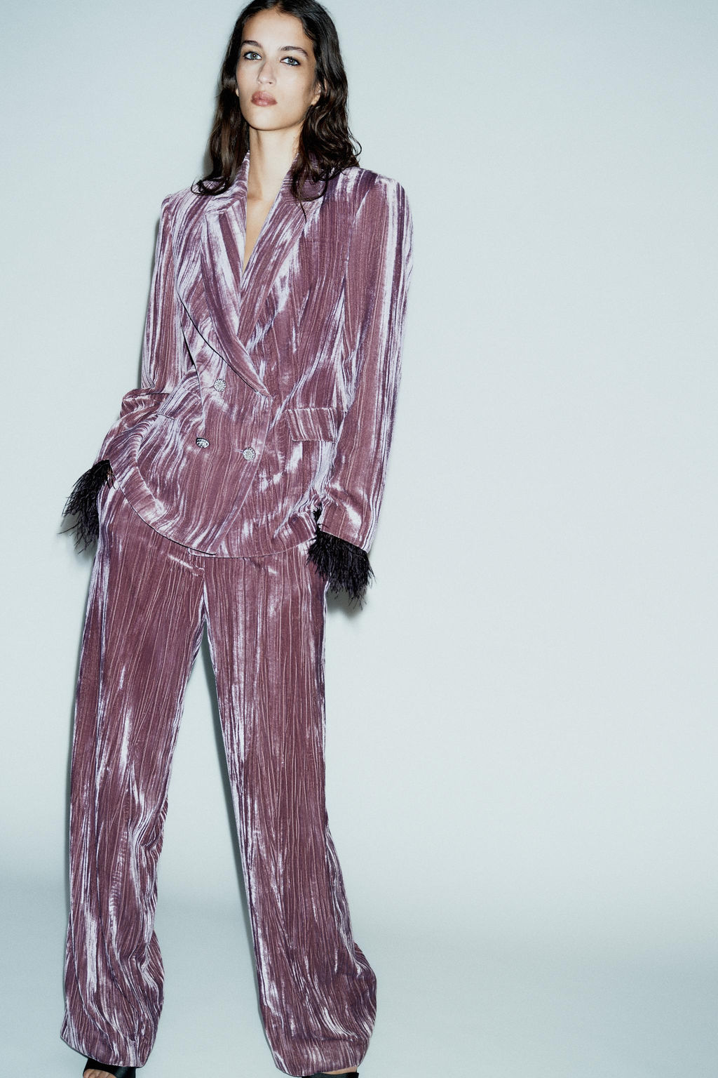 WIDE-LEG VELVET TROUSERS - Zara фото 7