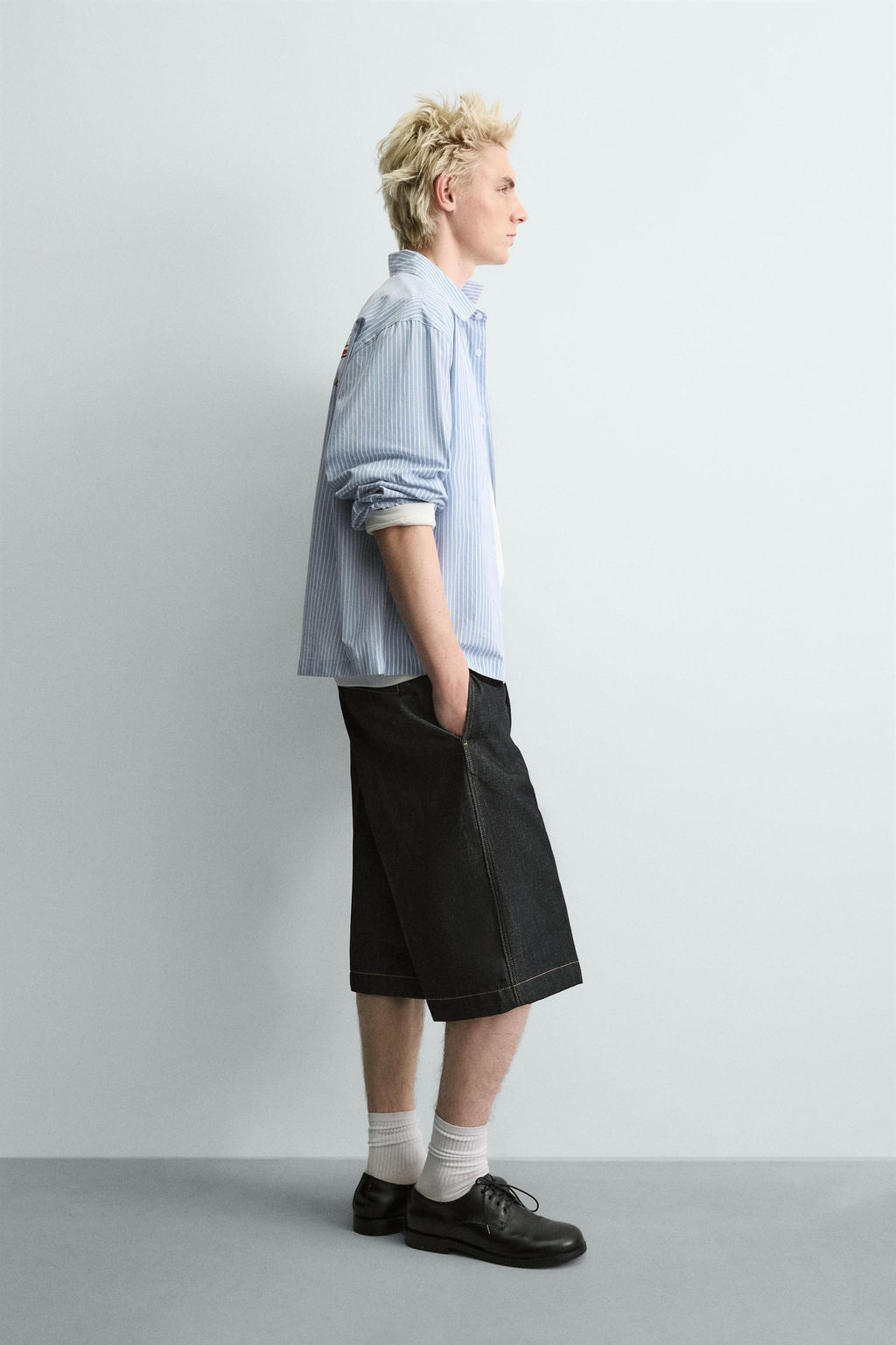 STRIPED SHIRT WITH SLOGAN PRINT - Zara фото 4