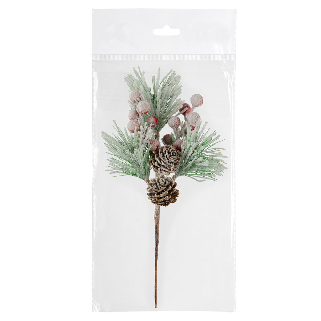 Blumentag VDF-124 Веточка заснеженная с ягодами и шишками 3 х 1 шт. 26 см 01