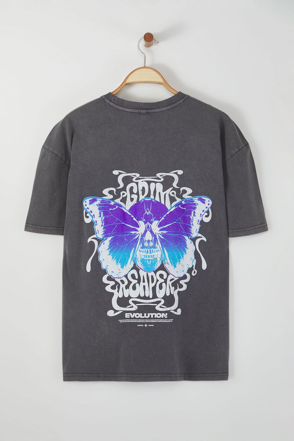 Trendyolmilla Man Antrasit Unisex Oversize/Genis Kesim Soluk Efekt Kelebek Bask?l? %100 Pamuk T-Shirt TMNSS25TS00013  фото 8