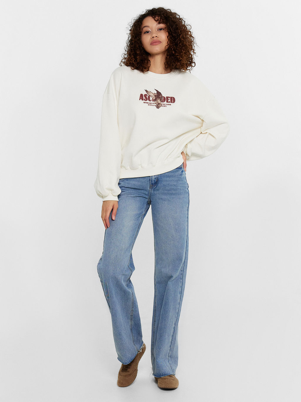 Свитшот женский кремовый с принтом молочный +печать 122935