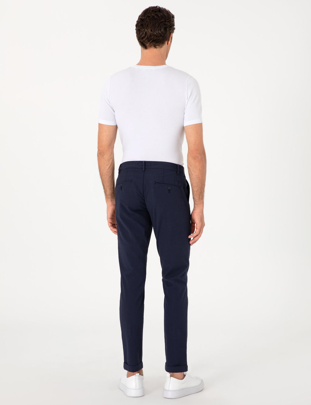 Koyu Lacivert Slim Fit Gofreli Beli Ba_c_kl_ Spor Pantolon