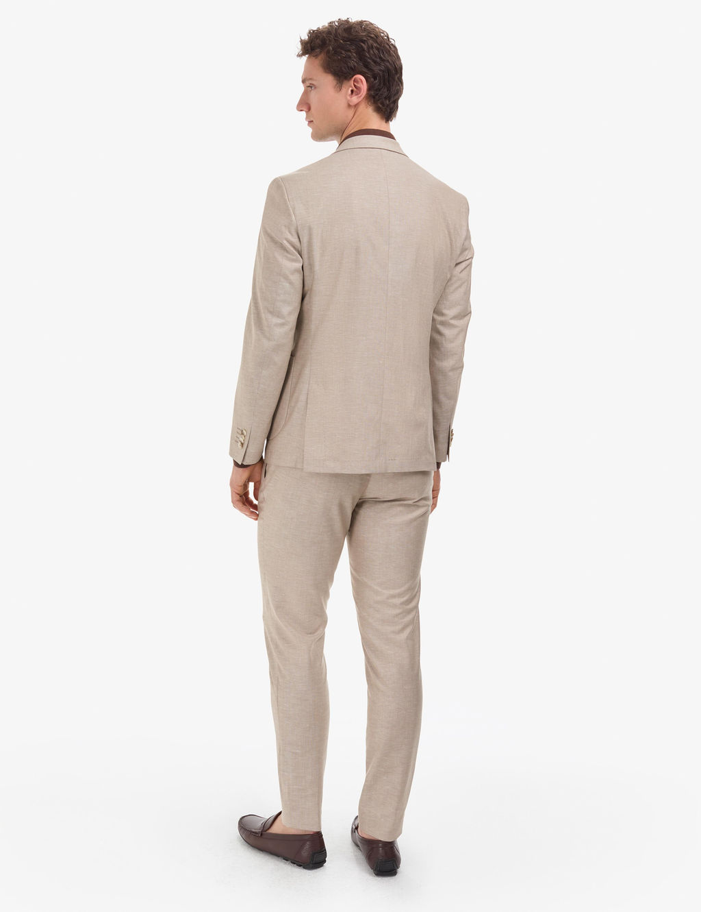 A__k Kahverengi Ex. Slim Fit Keten Kar___ml_ Tak_m Elbise