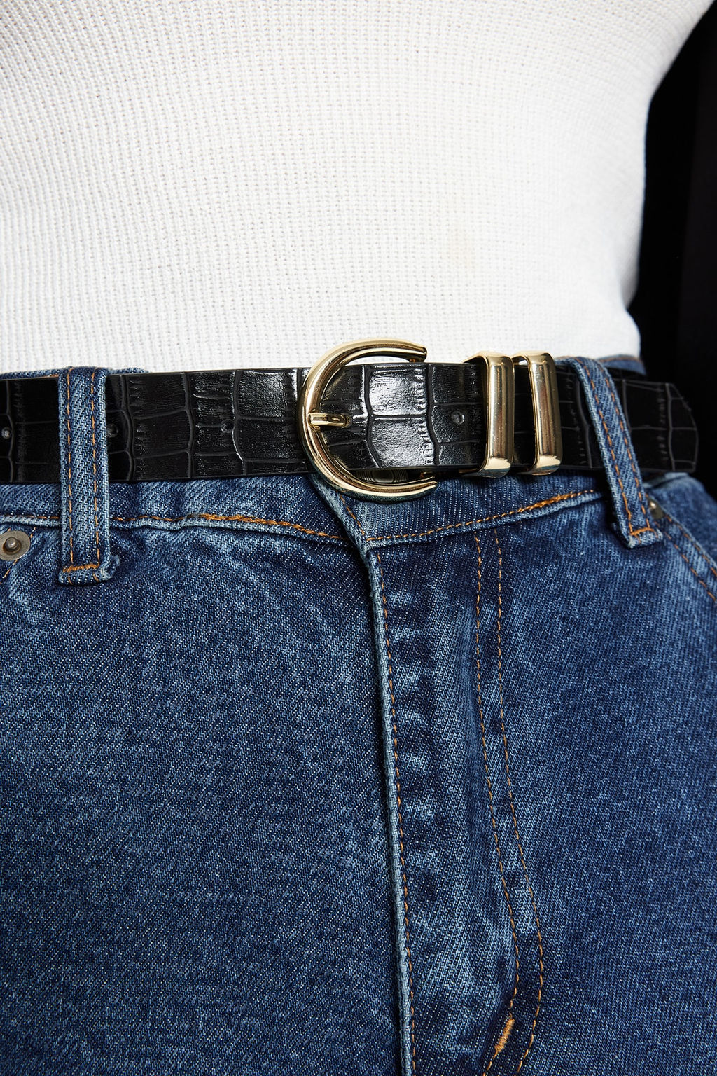 Trendyolmilla Siyah-Taba 2li Paket Croco ve Duz Deri Gorunumlu Tokal? Kad?n Kemer TWOAW24KE00001 фото 4