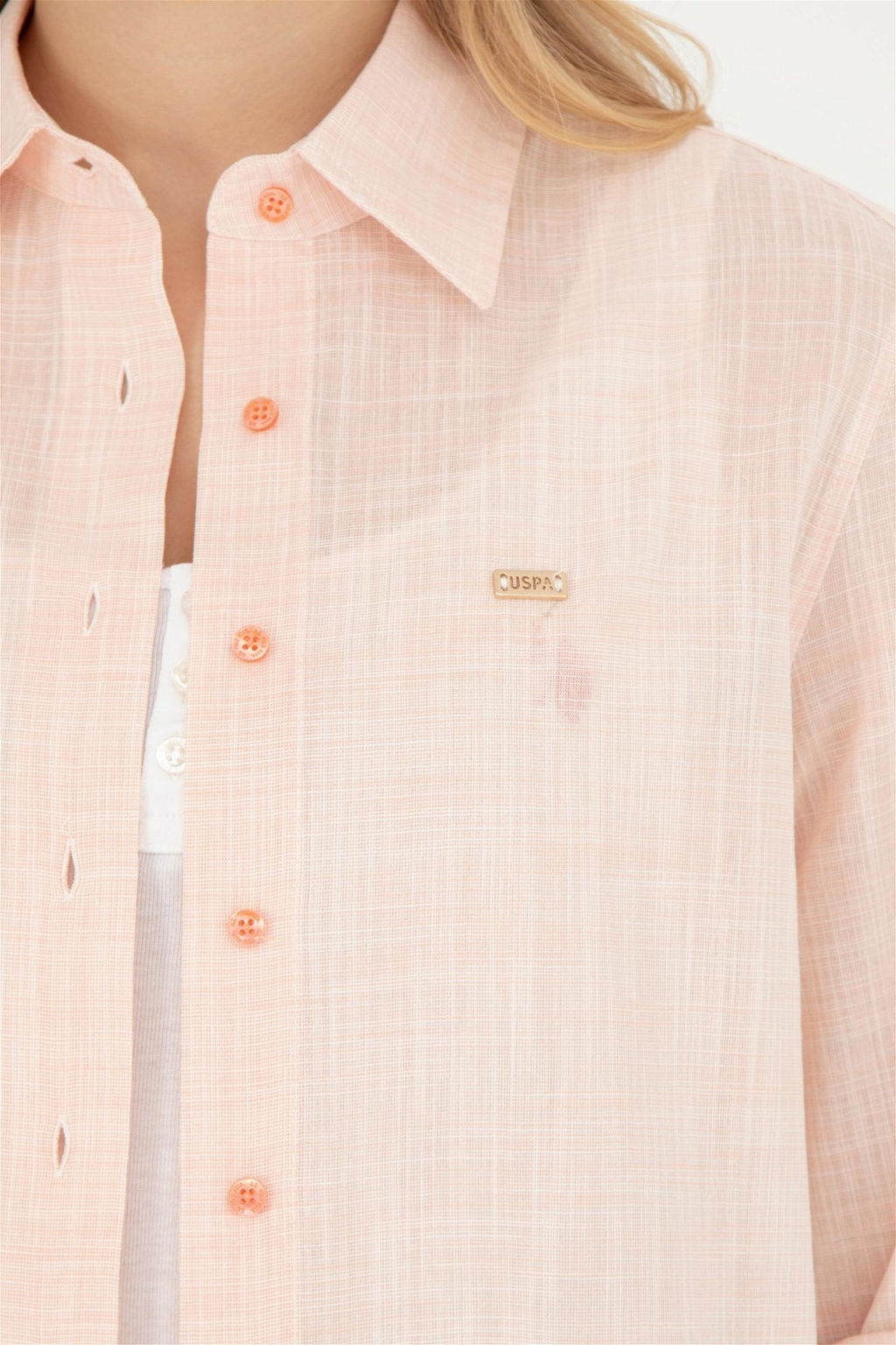 Женская рубашка лососевого цвета с длинным рукавом - U.s. polo assn фото 7