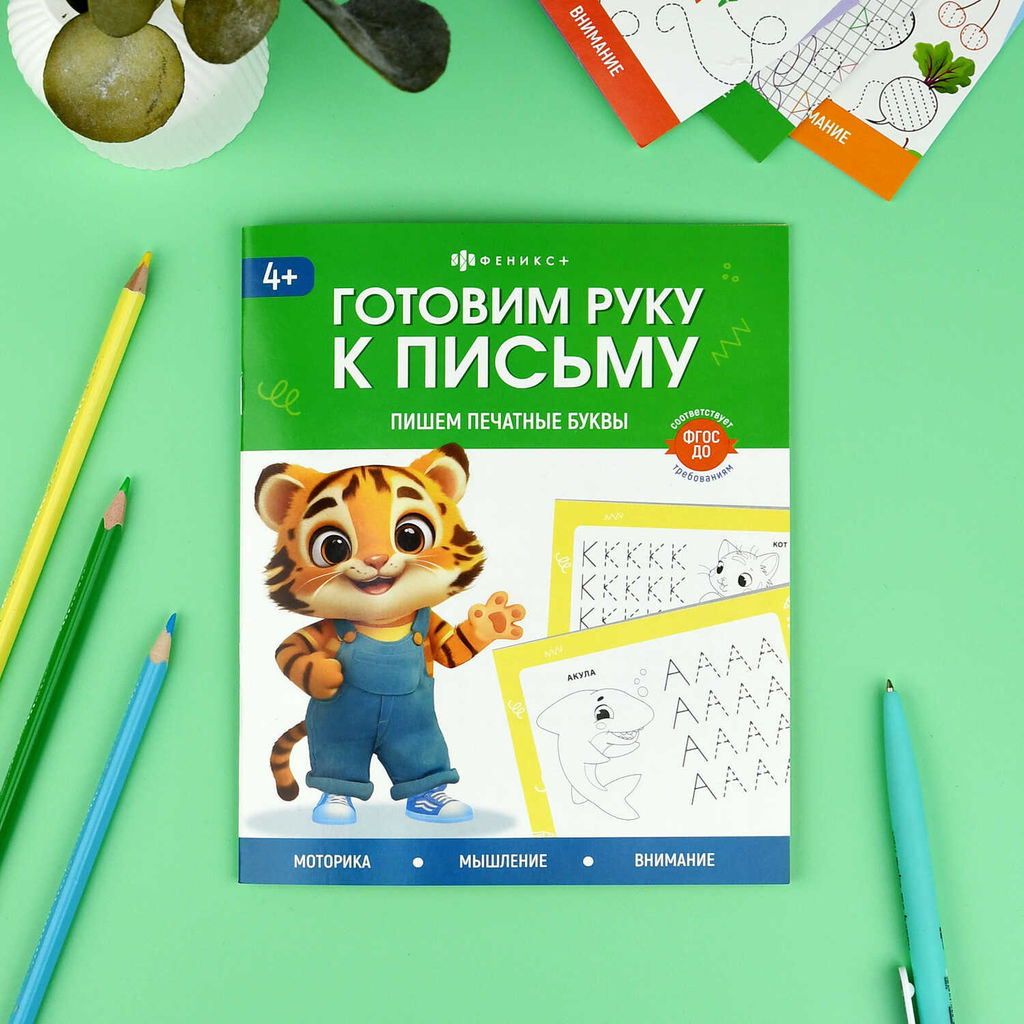 Книжка с заданиями для детей. Серия "Готовим руку к письму" арт. 72157 ПИШЕМ ПЕЧАТНЫЕ БУКВЫ /165?205 мм, 8 л., блок - офсет 100 г/м?, полноцветная печать, обл - мелованная бумага 170 г/м?, мягкий переплёт (2 скобы),