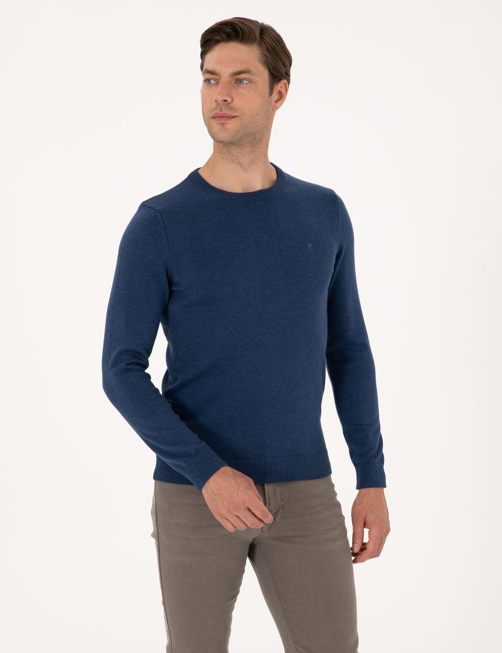 _ndigo Melanj Slim Fit Bisiklet Yaka Basic Triko Kazak