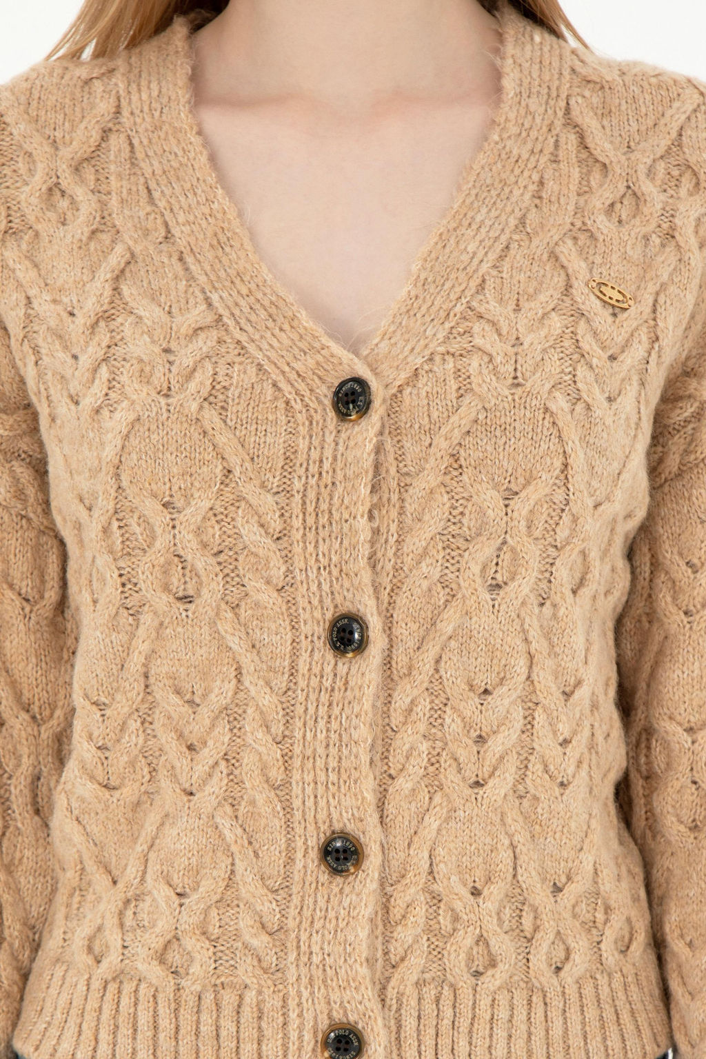 Женский трикотажный кардиган песочного меланжа Неожиданная скидка в корзине - U.s. polo assn фото 6