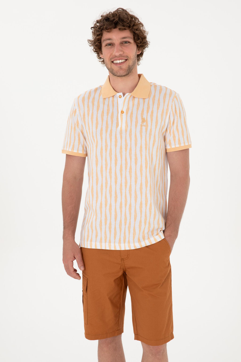 Erkek Regular Fit Polo Yaka Turuncu Ti__rt Sepette S_rpriz _ndirim