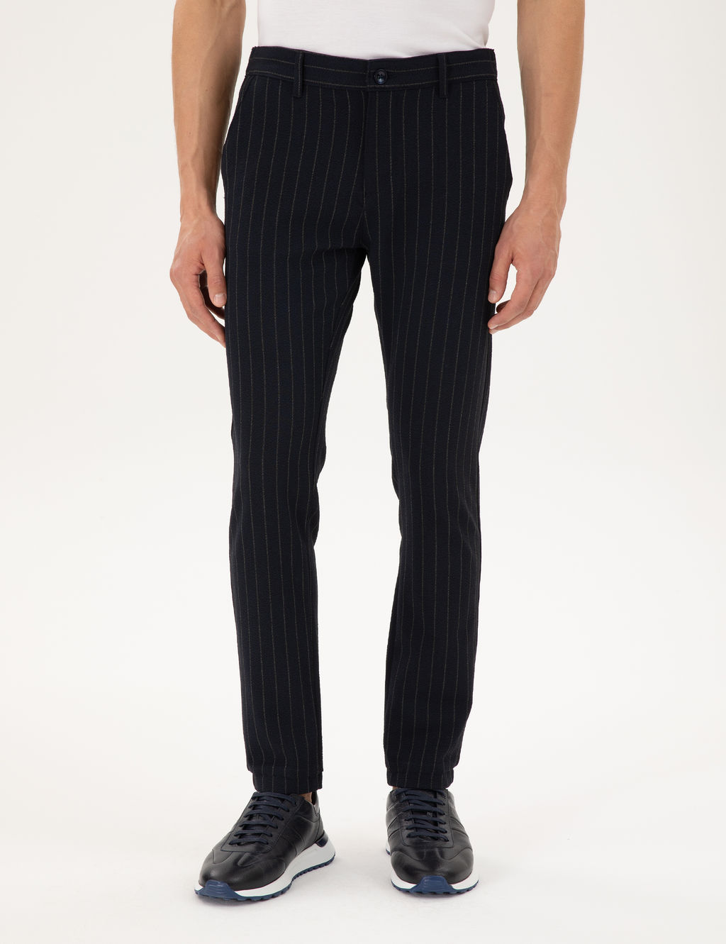Lacivert Slim Fit _izgili Kanvas Pantolon