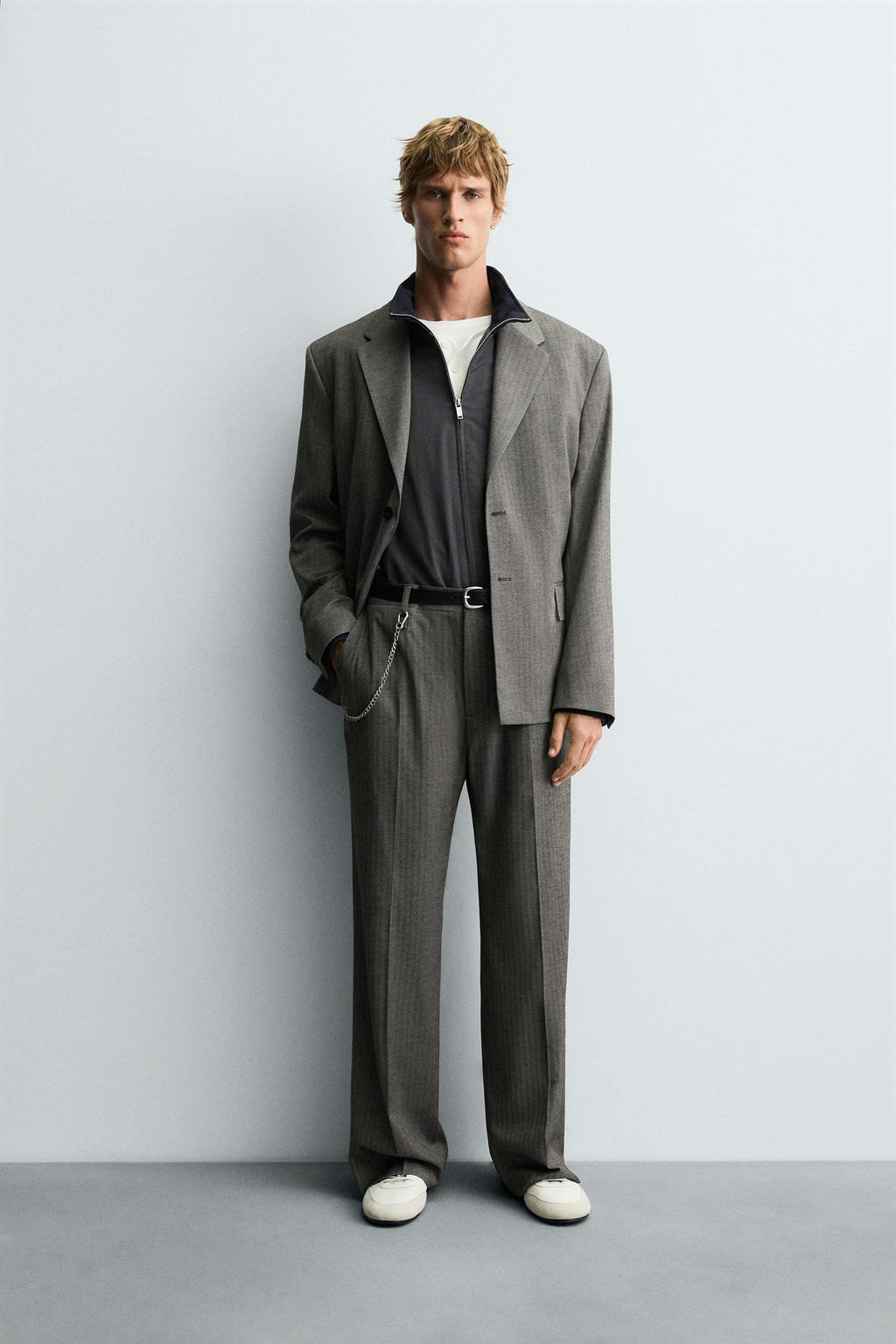 HERRINGBONE FLARE FIT TROUSERS