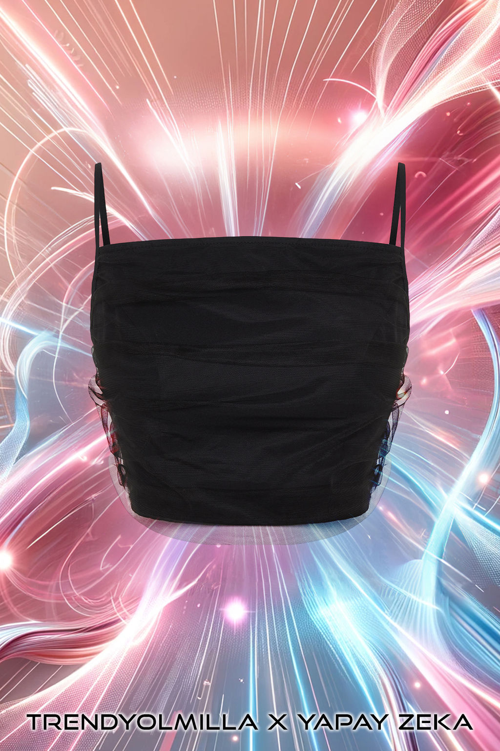 X Yapay Zeka Siyah Tul Detayl? Crop Dokuma Bluz TWOSS24BZ00540 - Trendyolmilla фото 8