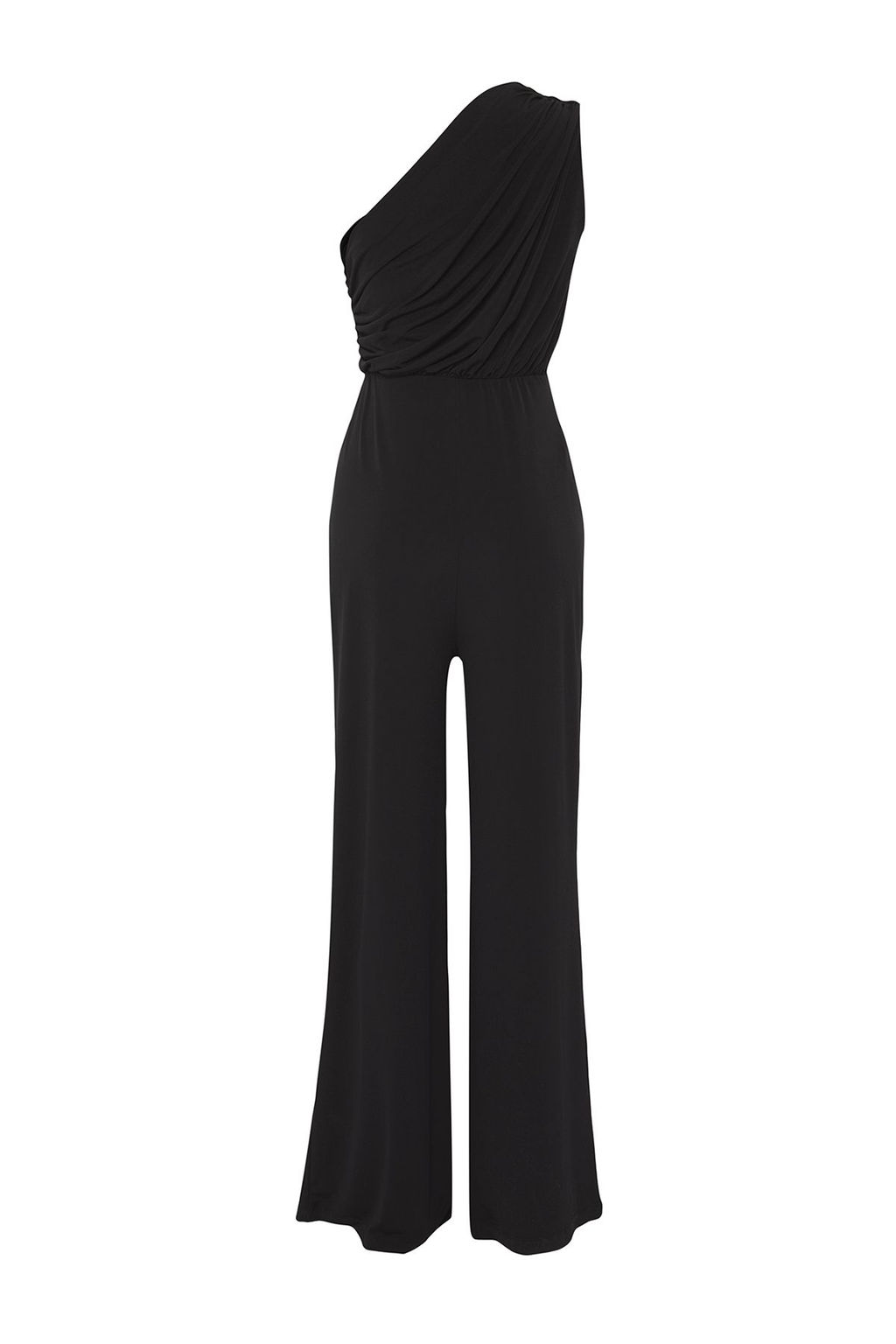 TRENDYOLMILLA Siyah Buzgu Drape Detayl? Asimetrik Yaka Esnek Orme Boru Paca Tulum TWOSS25TU00042  фото 6