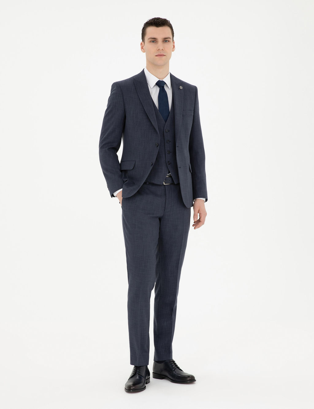 Lacivert Ekstra Slim Fit Yelekli Tak_m Elbise